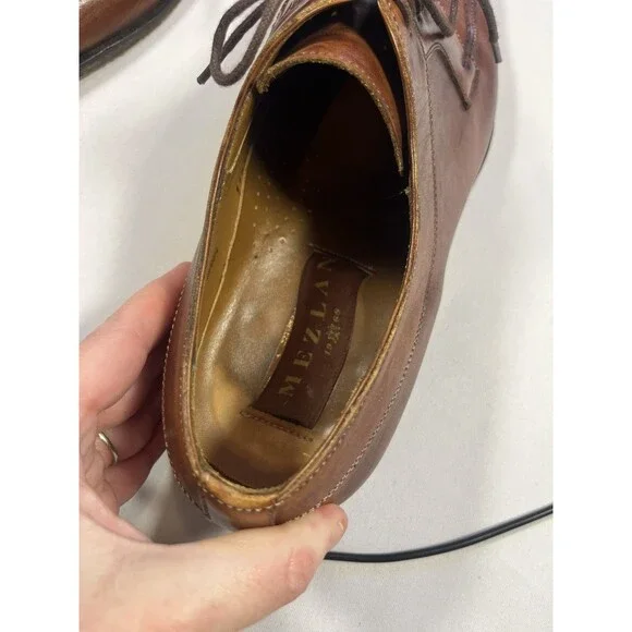 MEZLAN MENS SOLID COGNAC BROWN LACE-UP OXFORD TOE LEATHER DRESS SHOES-9.5 M - Picture 14 of 16